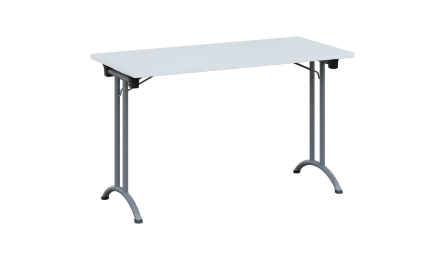 SLA 125 lak skládací jednací stůl 1250x600, deska 25 mm, podnož stříbrný lak, deska bílá